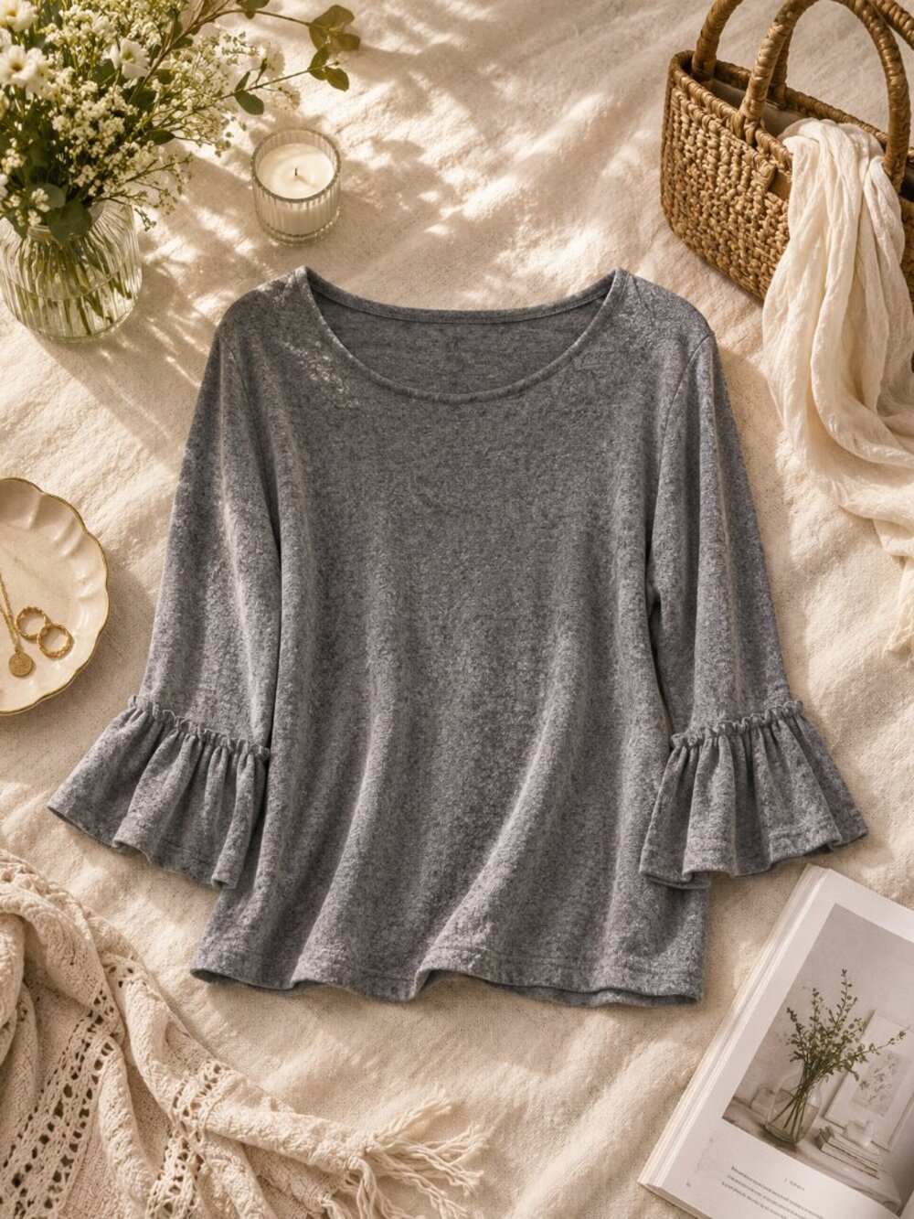 Green Envelope Women’s Gray Bell Sleeve Tunic Top Soft Knit Relaxed Fit 2X
